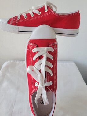 JOSINY Women’s Red Canvas Sneaker Lace-up Classic Casual Shoes